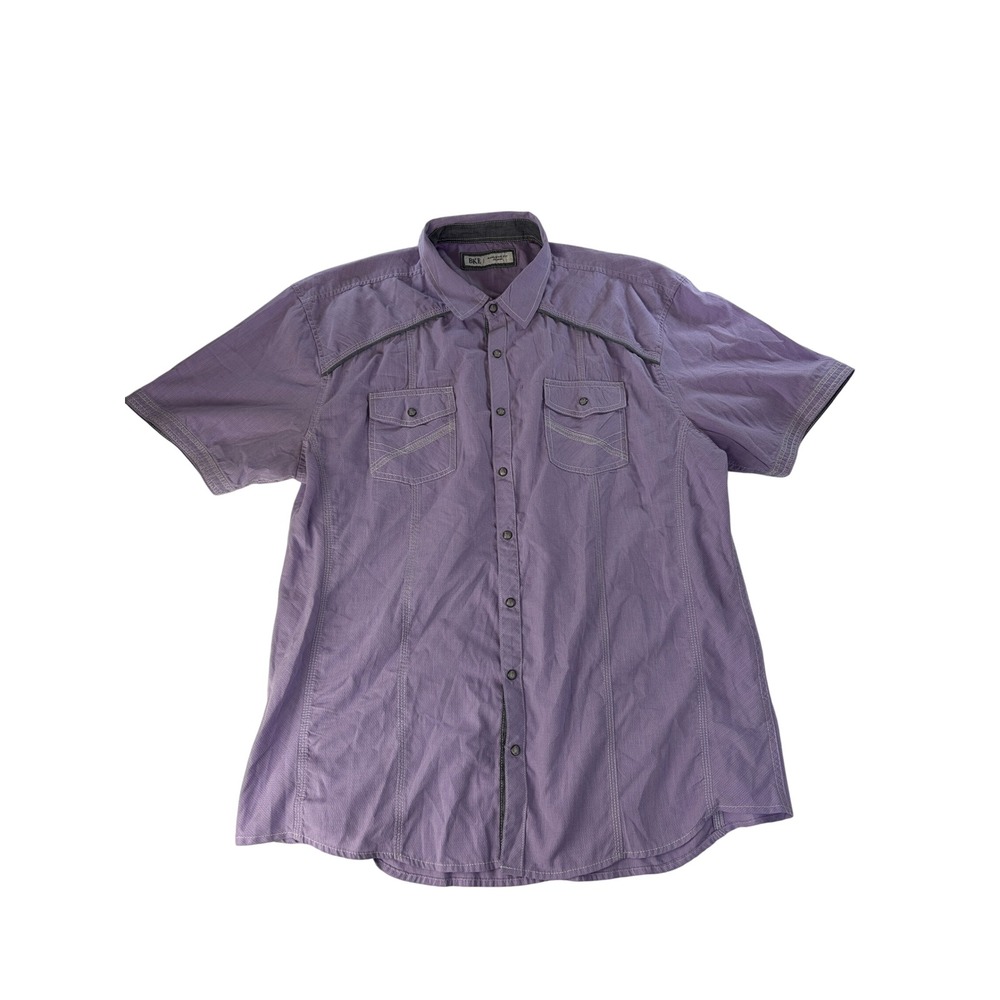 BKE Shirt Mens 2XL Athletic Fit Short Sleeve Button Down Snap Western Purple